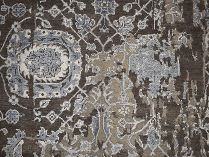 Modern / Contemporary hand-knotted wool/silk rug in Brown, 9'1" x 11'10", SKU O078176