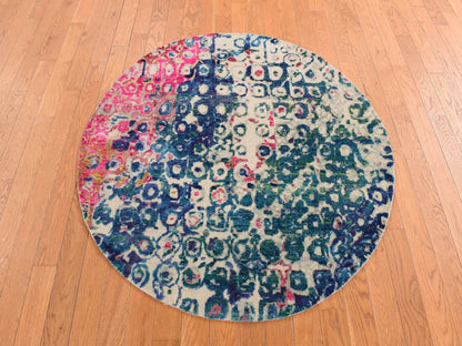 Modern / Contemporary hand-knotted silk rug in Blue, 4'0" x 4'0", SKU O078182