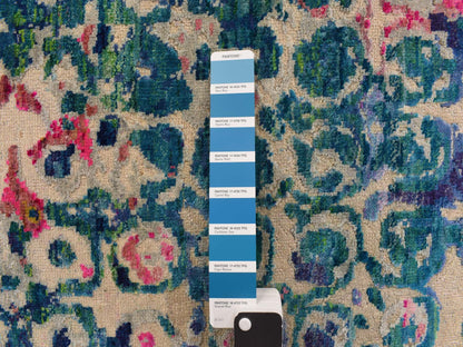 Modern / Contemporary hand-knotted silk rug in Blue, 4'0" x 4'0", SKU O078182