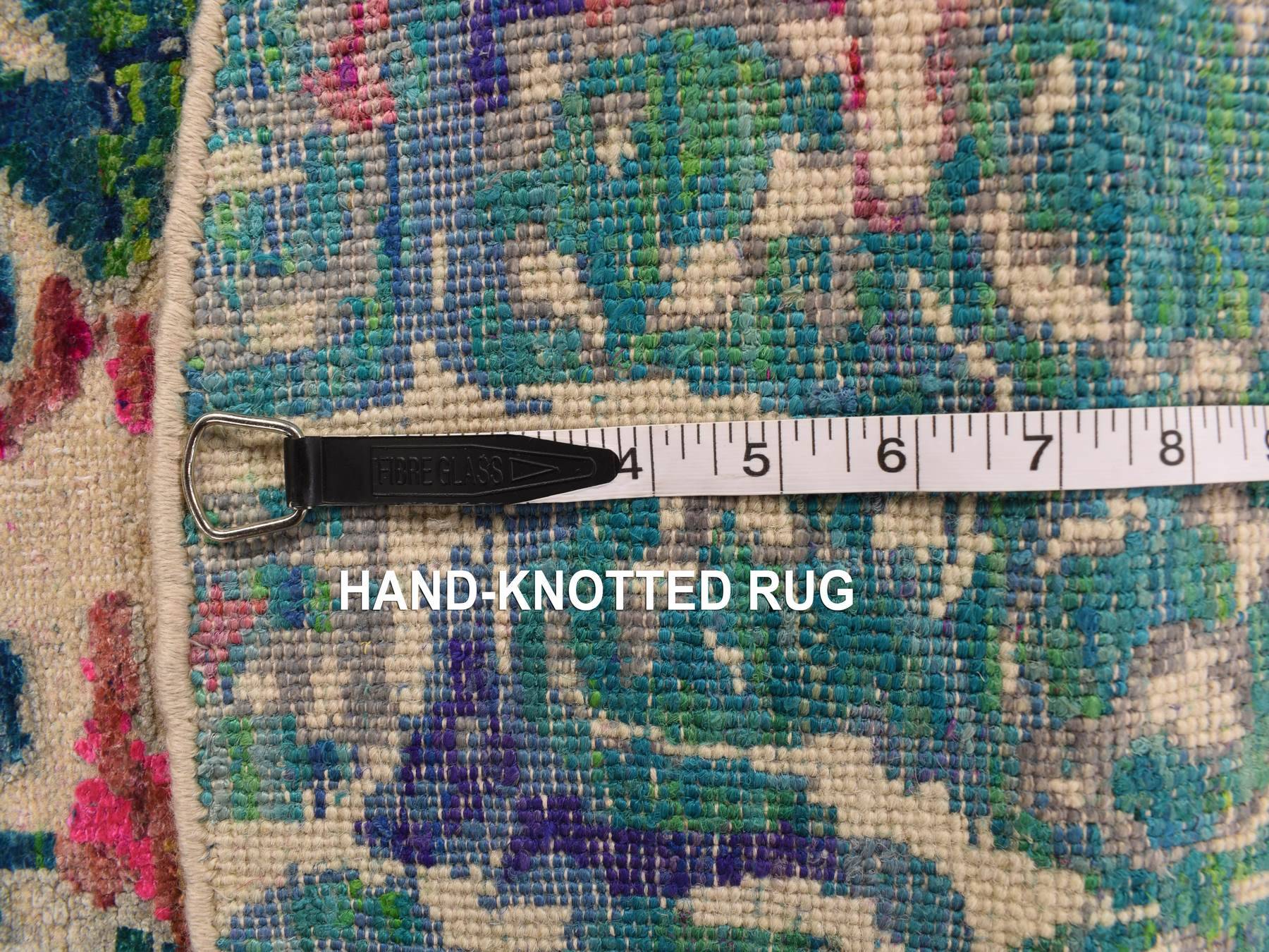Modern / Contemporary hand-knotted silk rug in Blue, 4'0" x 4'0", SKU O078182