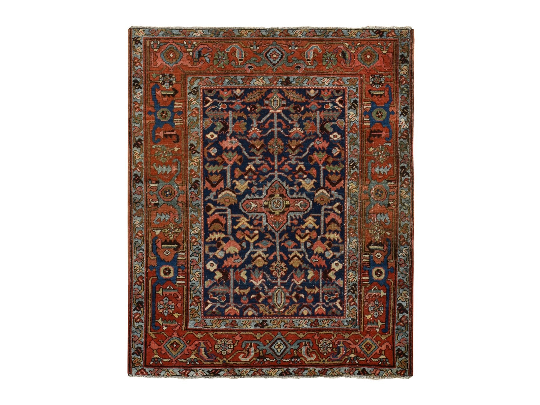 Heriz Antique hand-knotted wool rug in Blue, 4'6" x 5'6", SKU O078184