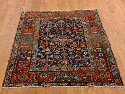 Heriz Antique hand-knotted wool rug in Blue, 4'6" x 5'6", SKU O078184
