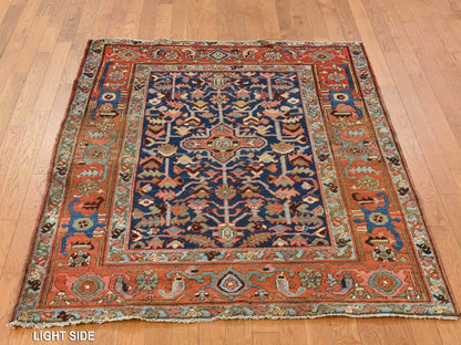 Heriz Antique hand-knotted wool rug in Blue, 4'6" x 5'6", SKU O078184