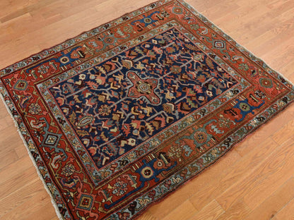 Heriz Antique hand-knotted wool rug in Blue, 4'6" x 5'6", SKU O078184
