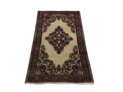 Ivory 2'0" x 4'0" Antique Hand knotted Wool Rug - Sku: O078193