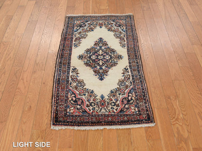Ivory 2'0" x 4'0" Antique Hand knotted Wool Rug - Sku: O078193