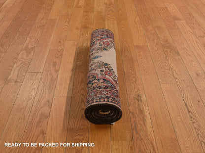 Ivory 2'0" x 4'0" Antique Hand knotted Wool Rug - Sku: O078193