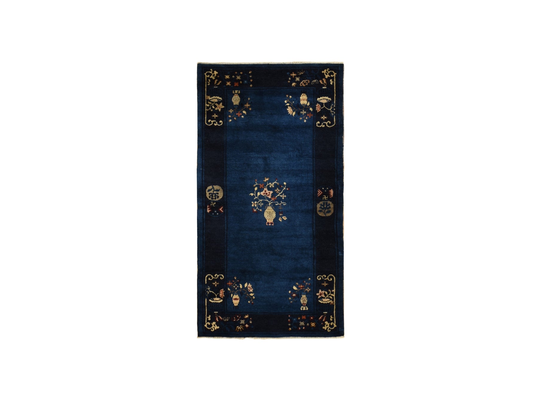 Antique hand-knotted wool rug in Blue, 3'0" x 5'8", SKU O078195