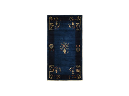 Antique hand-knotted wool rug in Blue, 3'0" x 5'8", SKU O078195