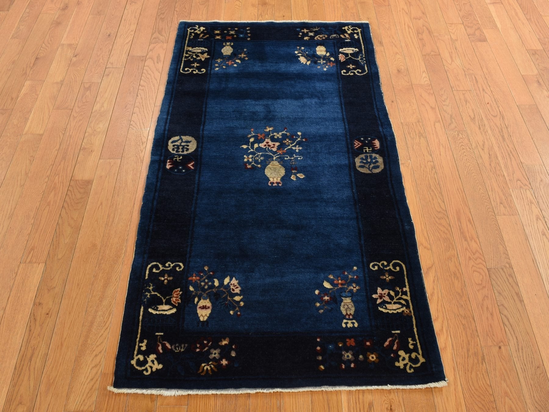 Antique hand-knotted wool rug in Blue, 3'0" x 5'8", SKU O078195