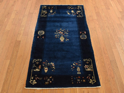 Antique hand-knotted wool rug in Blue, 3'0" x 5'8", SKU O078195