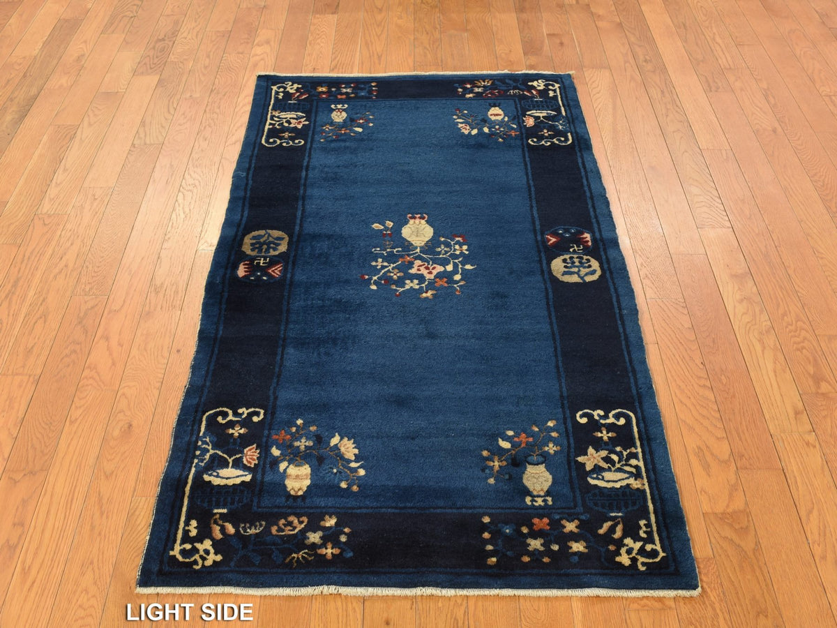 Antique hand-knotted wool rug in Blue, 3'0" x 5'8", SKU O078195