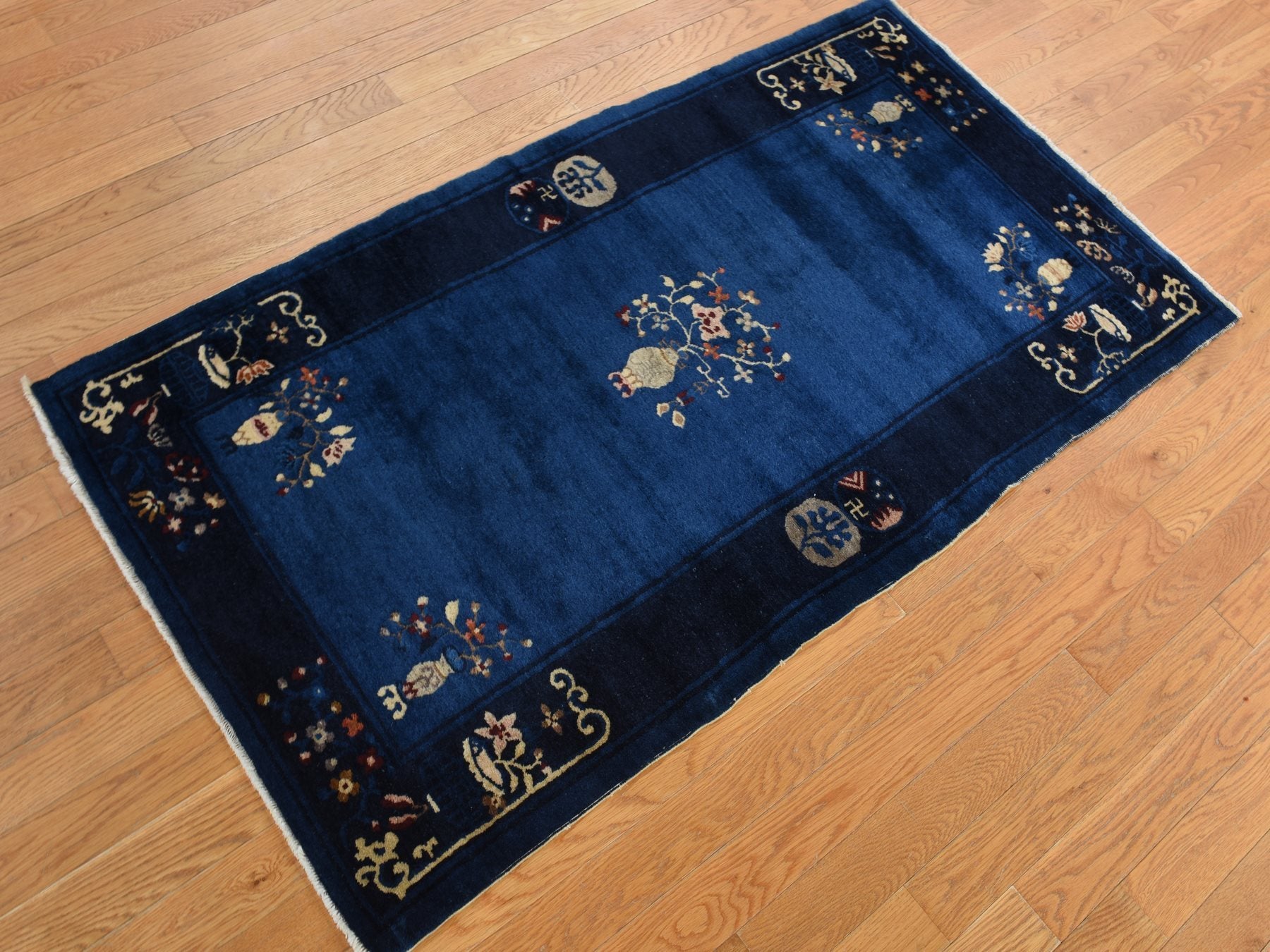 Antique hand-knotted wool rug in Blue, 3'0" x 5'8", SKU O078195