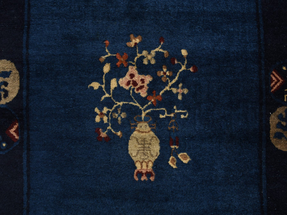 Antique hand-knotted wool rug in Blue, 3'0" x 5'8", SKU O078195