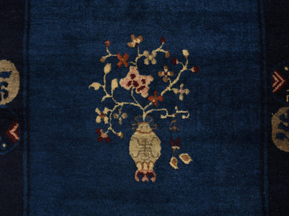 Antique hand-knotted wool rug in Blue, 3'0" x 5'8", SKU O078195