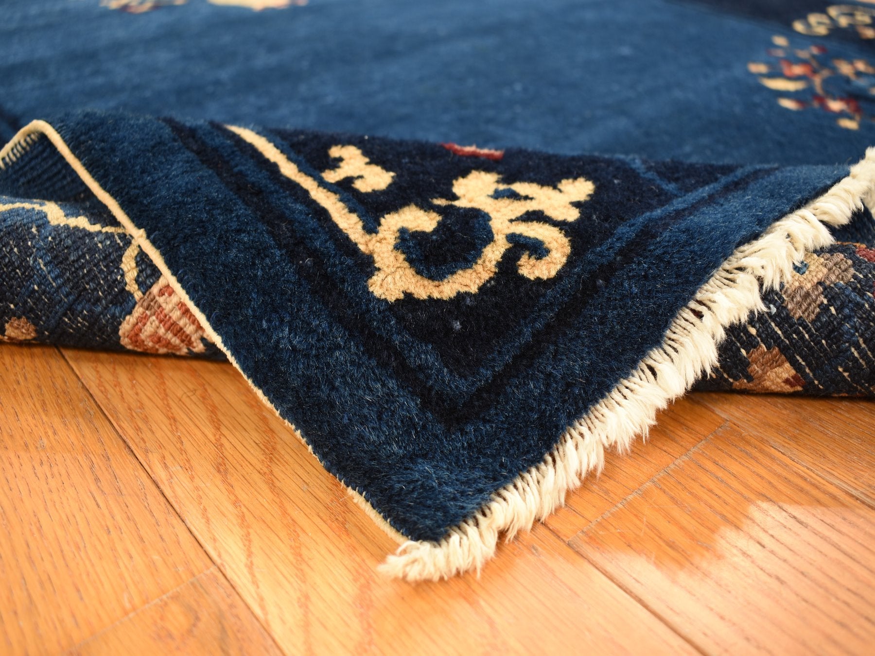 Antique hand-knotted wool rug in Blue, 3'0" x 5'8", SKU O078195