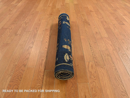 Antique hand-knotted wool rug in Blue, 3'0" x 5'8", SKU O078195