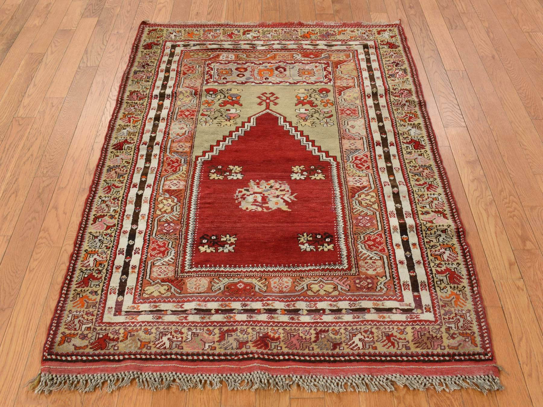 Antique hand-knotted wool rug in Red, 3'10" x 5'4", SKU O078203