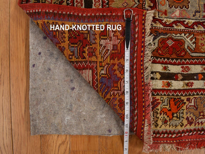 Red 3'10" x 5'4" Antique Hand knotted Wool Rug - Sku: O078203