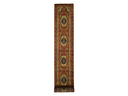 Red 2'7" x 17'7" Traditional Hand knotted Wool Rug - Sku: O078209