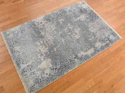 Blue 4'0" x 6'0" Transitional Hand knotted Wool Rug - Sku: O078222