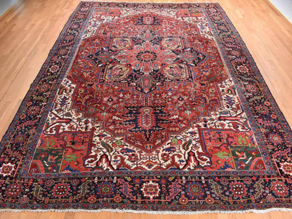 Red 11'0" x 14'7" Antique Hand knotted Wool Rug - Sku: O078226
