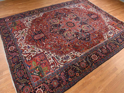 Red 11'0" x 14'7" Antique Hand knotted Wool Rug - Sku: O078226