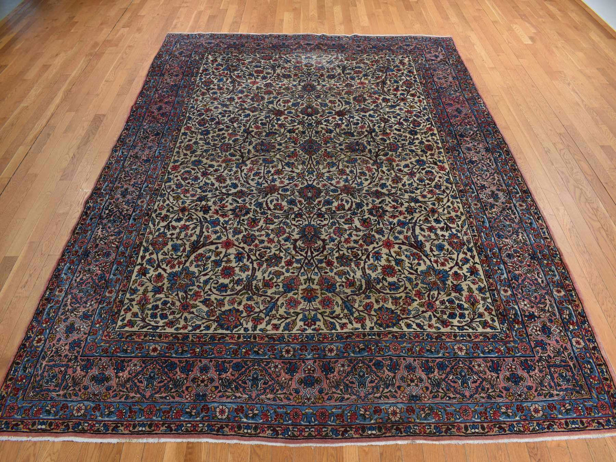 Kerman Persian hand-knotted wool rug in Yellow, 8'9" x 11'5", SKU O078228