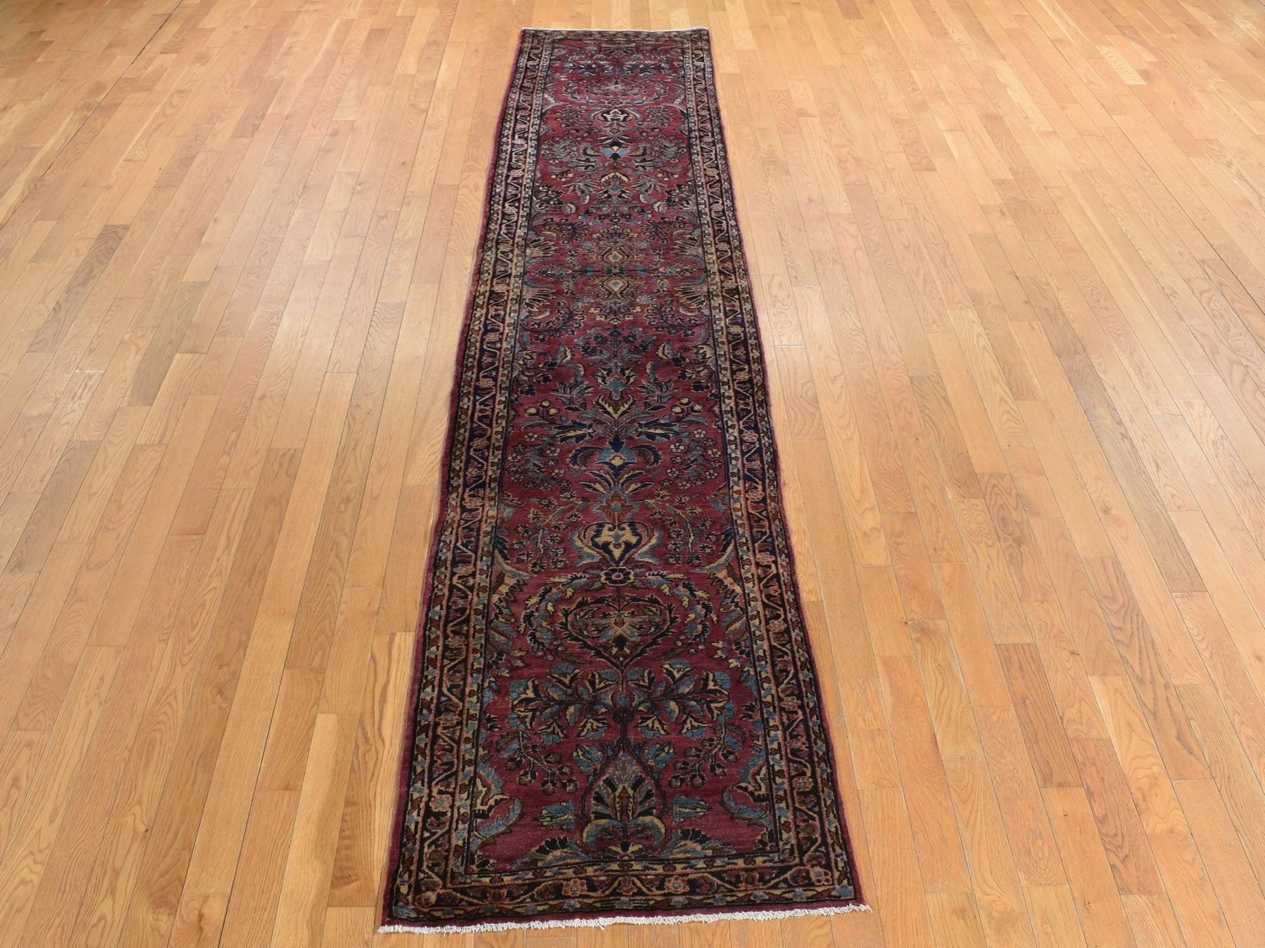 Sarouk Persian hand-knotted wool runner in Purple, 2'7" x 13'4", SKU O078231