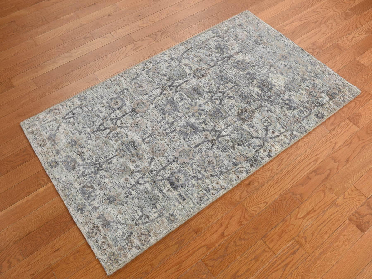 Tabriz Transitional hand-knotted silk rug in Ivory, 3'0" x 5'2", SKU O078244