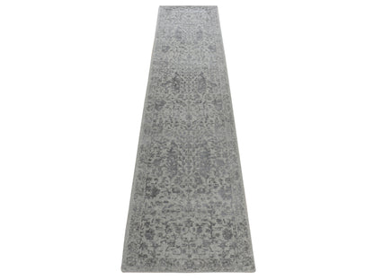 Grey 2'5" x 12'0" Hand Loomed Handloom Wool/Silk Rug - Sku: O078245