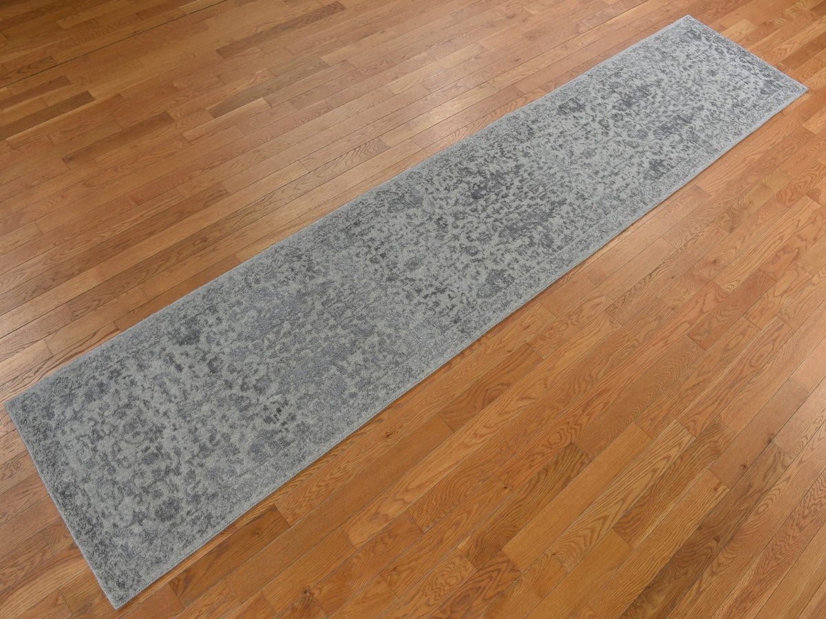Hand Loomed hand-knotted wool/silk runner in Gray, 2'5" x 12'0", SKU O078245