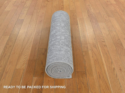Grey 2'5" x 12'0" Hand Loomed Handloom Wool/Silk Rug - Sku: O078245