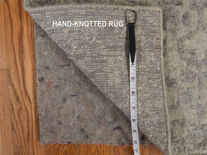 Grey 2'5" x 12'0" Hand Loomed Handloom Wool/Silk Rug - Sku: O078245