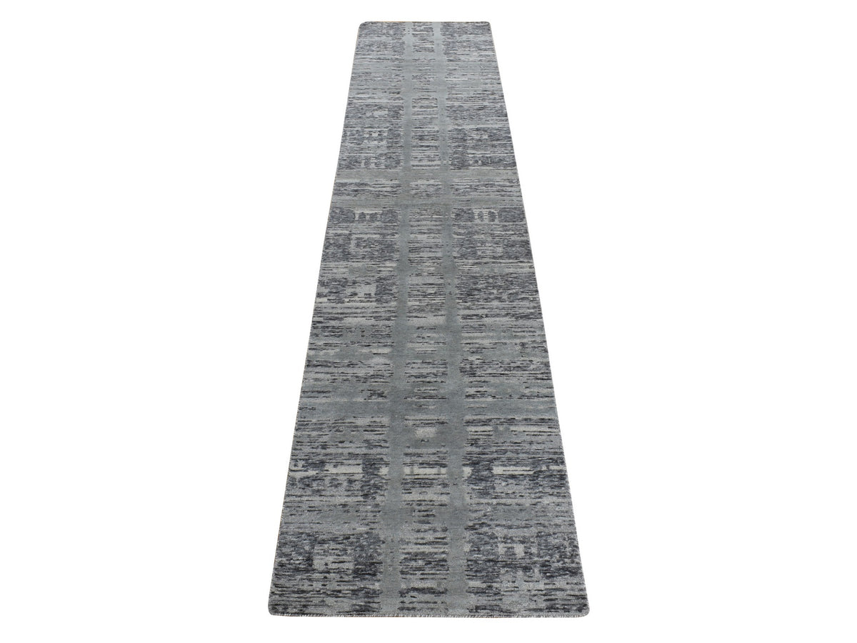 Modern / Contemporary hand-knotted wool runner in Gray, 2'7" x 12'1", SKU O078246