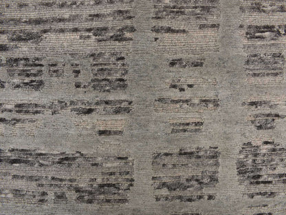Grey 2'7" x 12'1" Modern / Contemporary Hand knotted Wool Rug - Sku: O078246