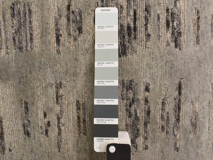 Grey 2'7" x 12'1" Modern / Contemporary Hand knotted Wool Rug - Sku: O078246