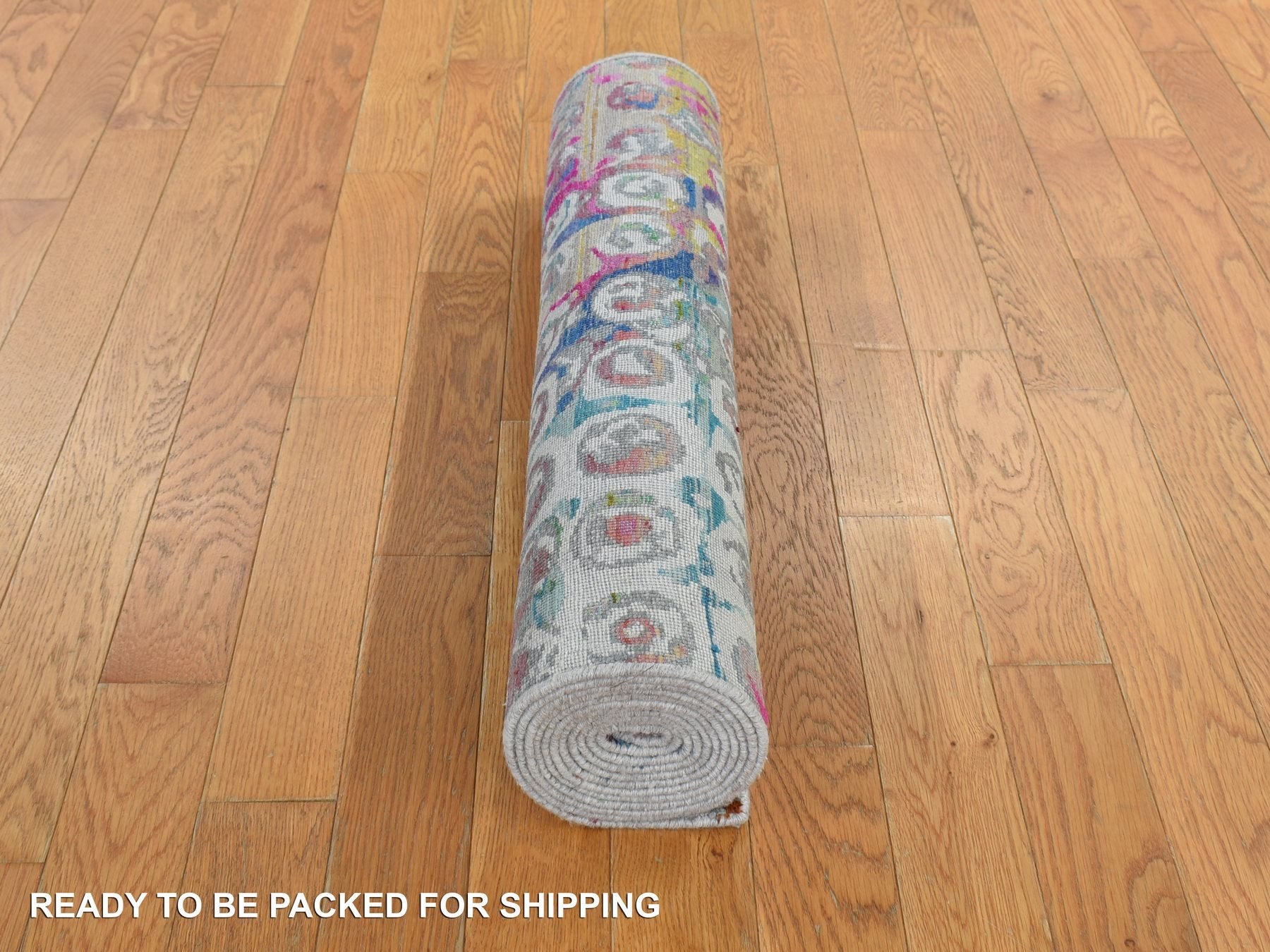 Modern / Contemporary hand-knotted silk runner in Blue, 2'7" x 10'2", SKU O078249