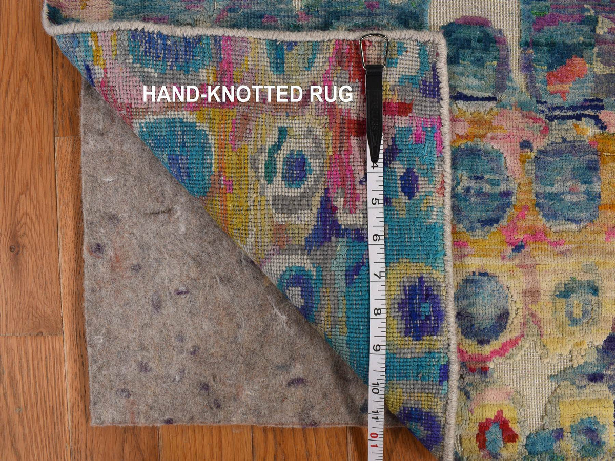 Modern / Contemporary hand-knotted silk runner in Blue, 2'7" x 10'2", SKU O078249