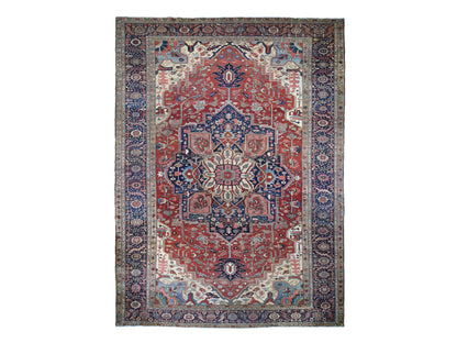 Red 12'1" x 19'2" Antique Hand knotted Wool Rug - Sku: O078261