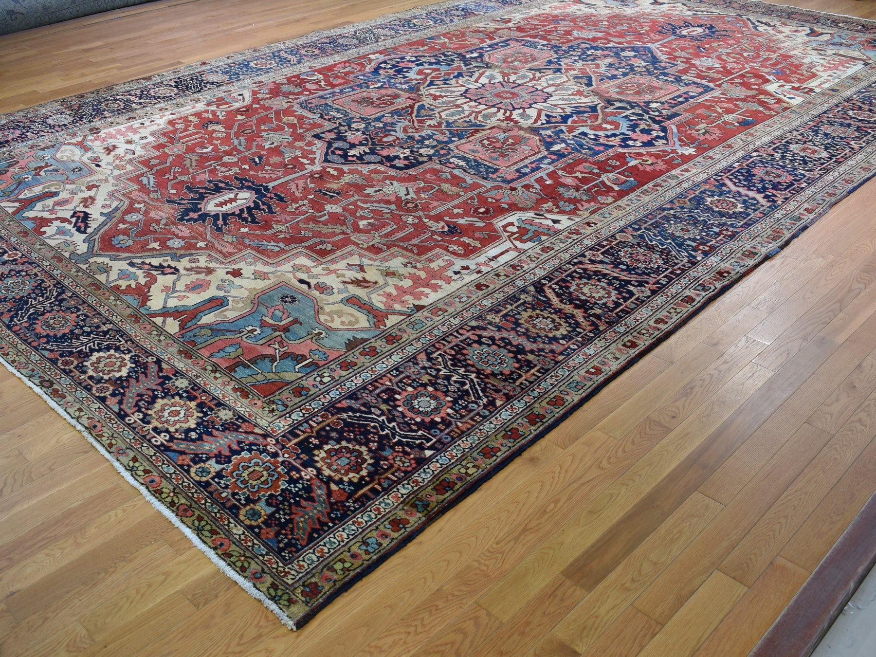 Heriz Antique hand-knotted wool rug in Red, 12'1" x 19'2", SKU O078261