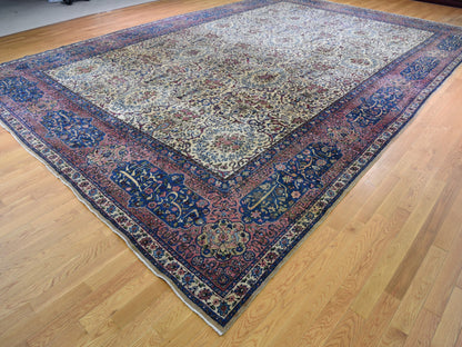 Ivory 13'5" x 19'8" Antique Hand knotted Wool Rug - Sku: O078265
