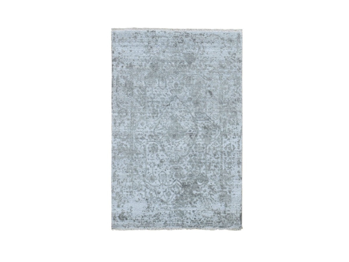 Transitional hand-knotted wool/silk rug in Gray, 3'2" x 5'1", SKU O078268