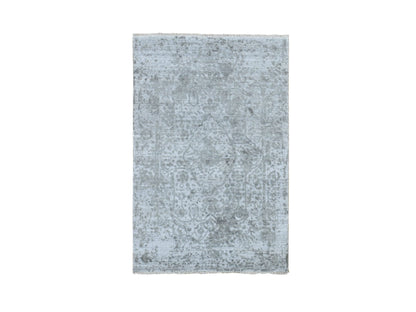 Grey 3'2" x 5'1" Transitional Hand knotted Wool/Silk Rug - Sku: O078268
