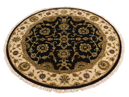 Rajasthan Traditional hand-knotted wool/silk rug in Black, 4'2" x 4'2", SKU O078281
