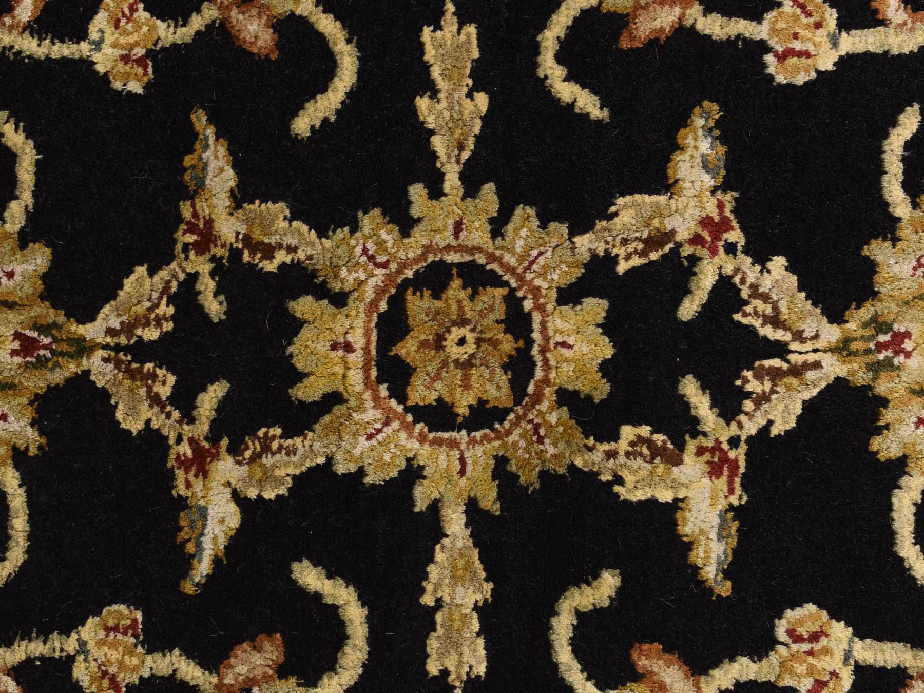 Rajasthan Traditional hand-knotted wool/silk rug in Black, 4'2" x 4'2", SKU O078281