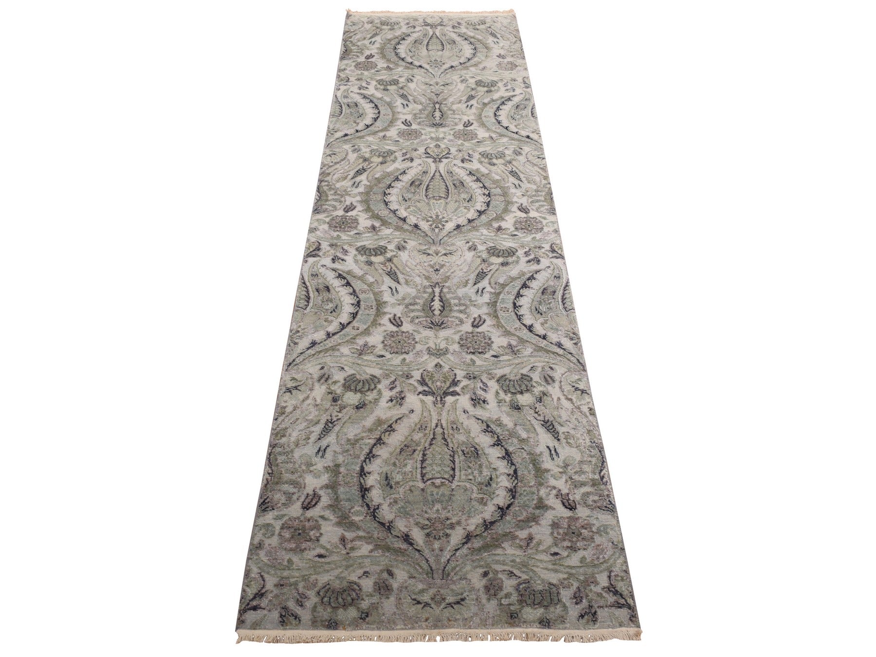 Gray 3'0" x 11'10" Wool / Silk Hand knotted Wool/Silk Rug - Sku: O078282