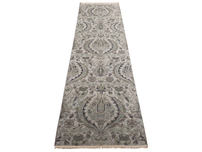 Grey 3'0" x 11'10" Wool and Silk Hand knotted Wool/Silk Rug - Sku: O078282