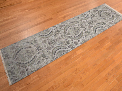 Wool / Silk hand-knotted wool/silk runner in Gray, 3'0" x 11'10", SKU O078282