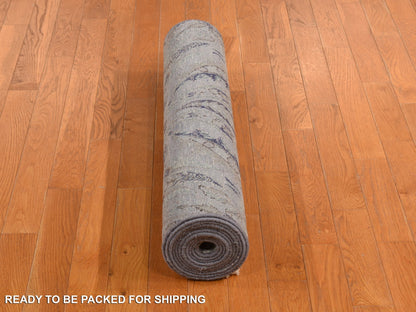 Grey 3'0" x 11'10" Wool and Silk Hand knotted Wool/Silk Rug - Sku: O078282